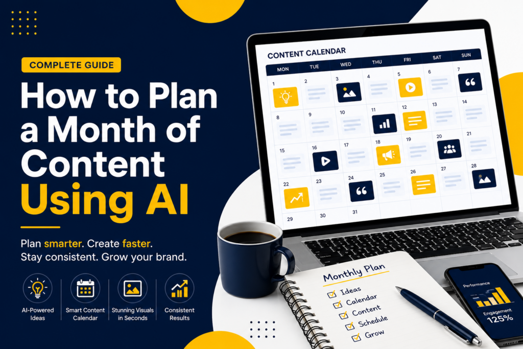How to plan a month of content using AI with a visual content calendar, social media planning workflow, and AI-powered content creation tools