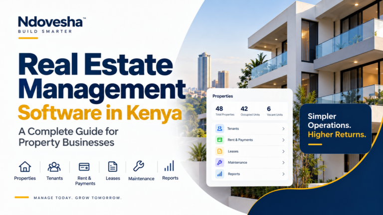 Real estate management software in Kenya dashboard showing property, tenant, rent, lease and maintenance management.